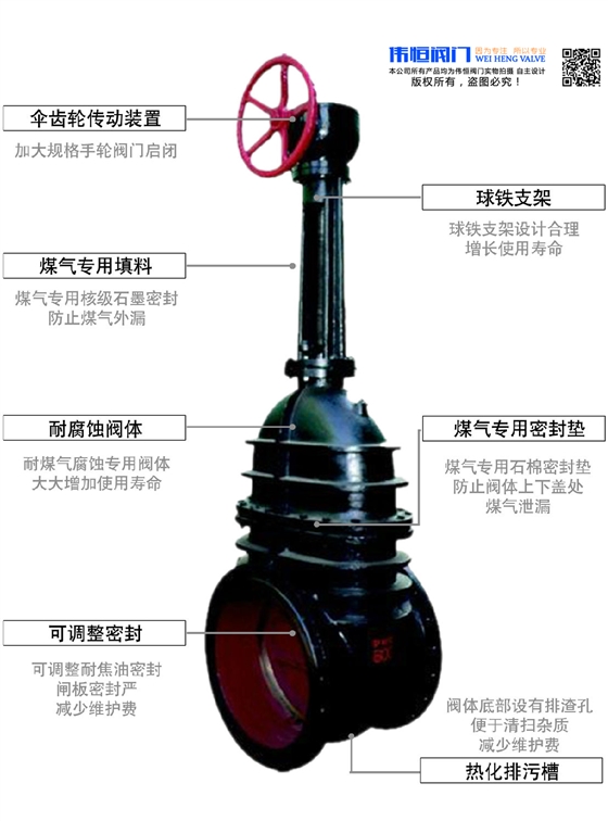 伟恒阀门伞齿轮传动煤气闸阀