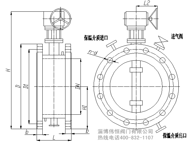 焦化煤气专用保温喷吹蝶阀外形尺寸